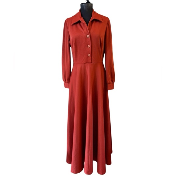 Vintage Elegant Miss Of California Orange A-Line Dress with Notched Collar - Picture 4 of 16